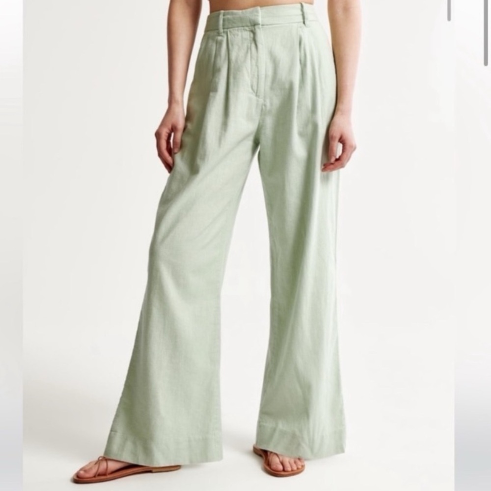 Abercrombie Curve Love Tailored Linen-Blend Pant XL Green